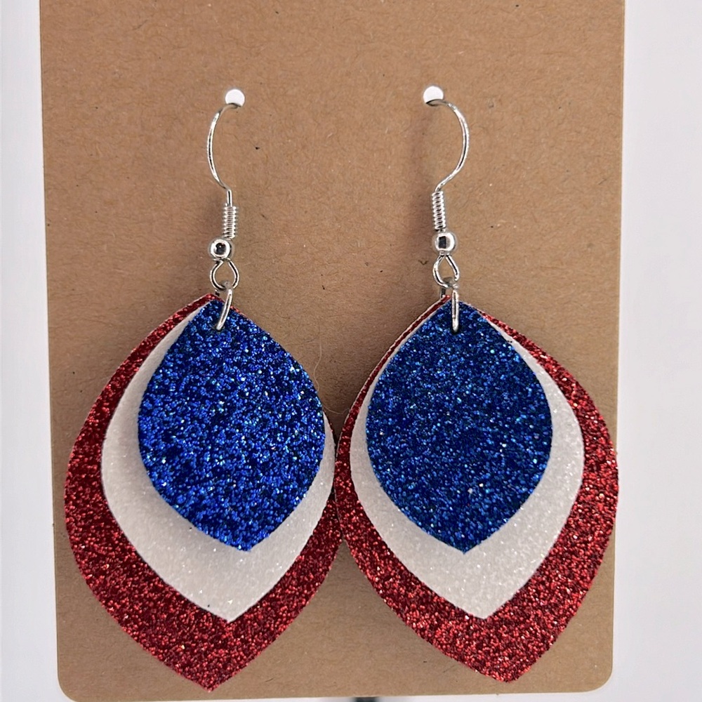 Mini Faux Leather Earrings Red White Blue Patriotic USA  Fashion Jewelry - Picture 4 of 4